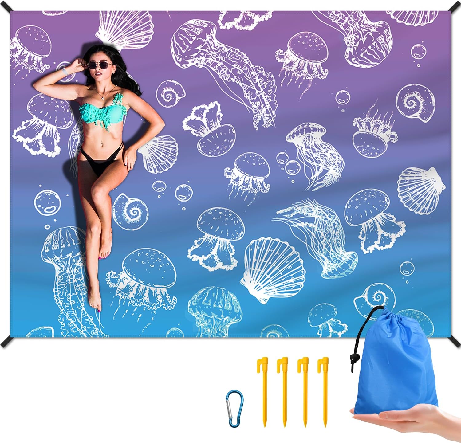 Large Waterproof Beach Blanket With Stakes