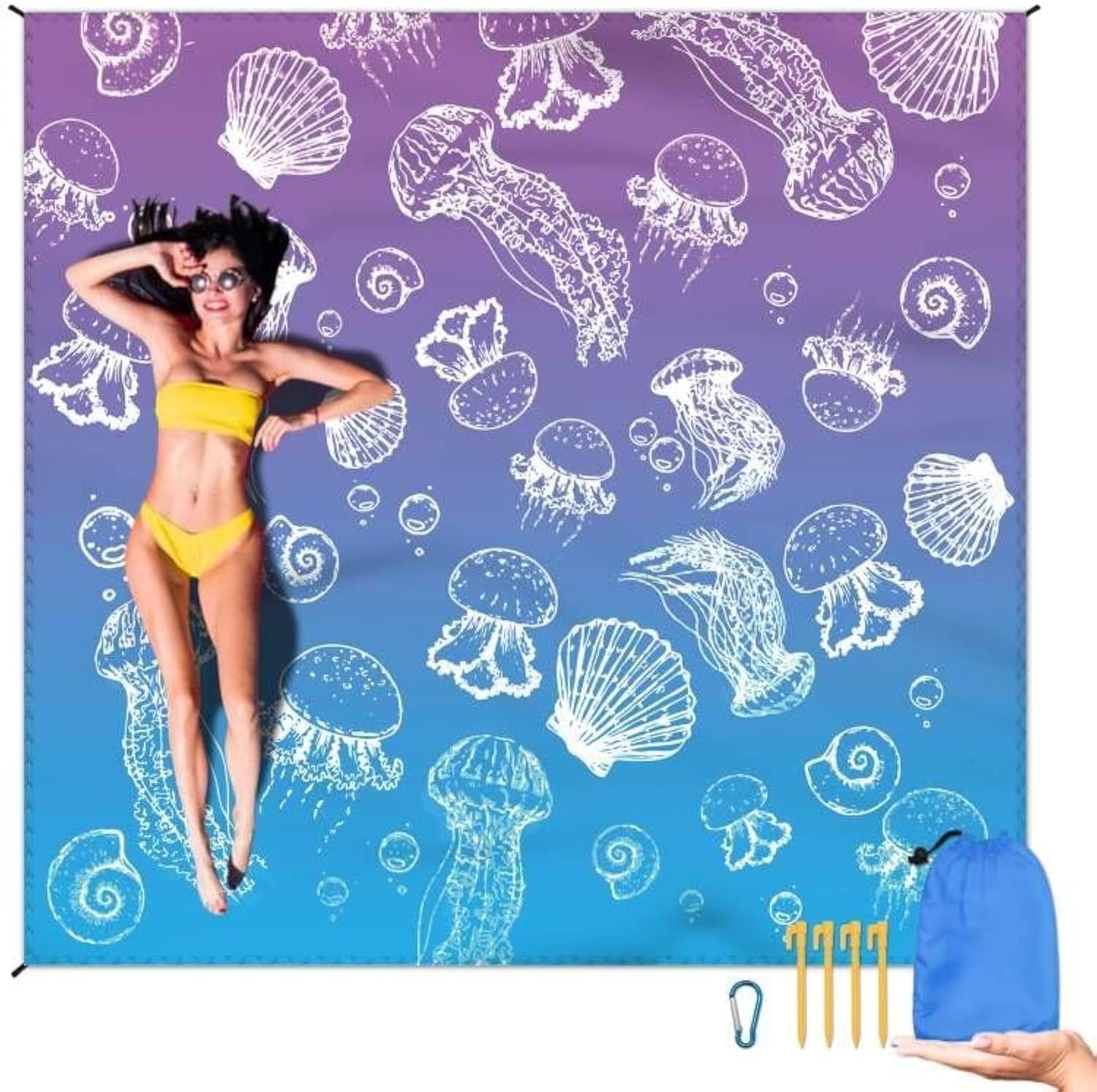 Large Waterproof Beach Blanket With Stakes