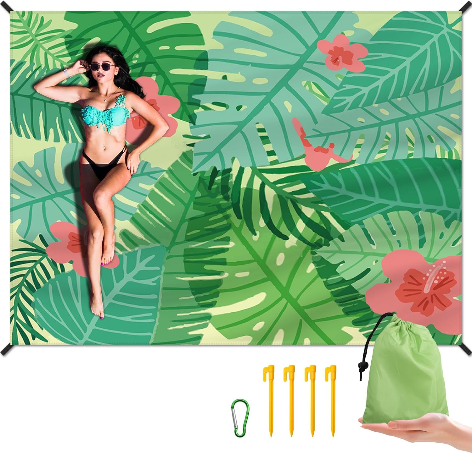 Large Waterproof Beach Blanket With Stakes