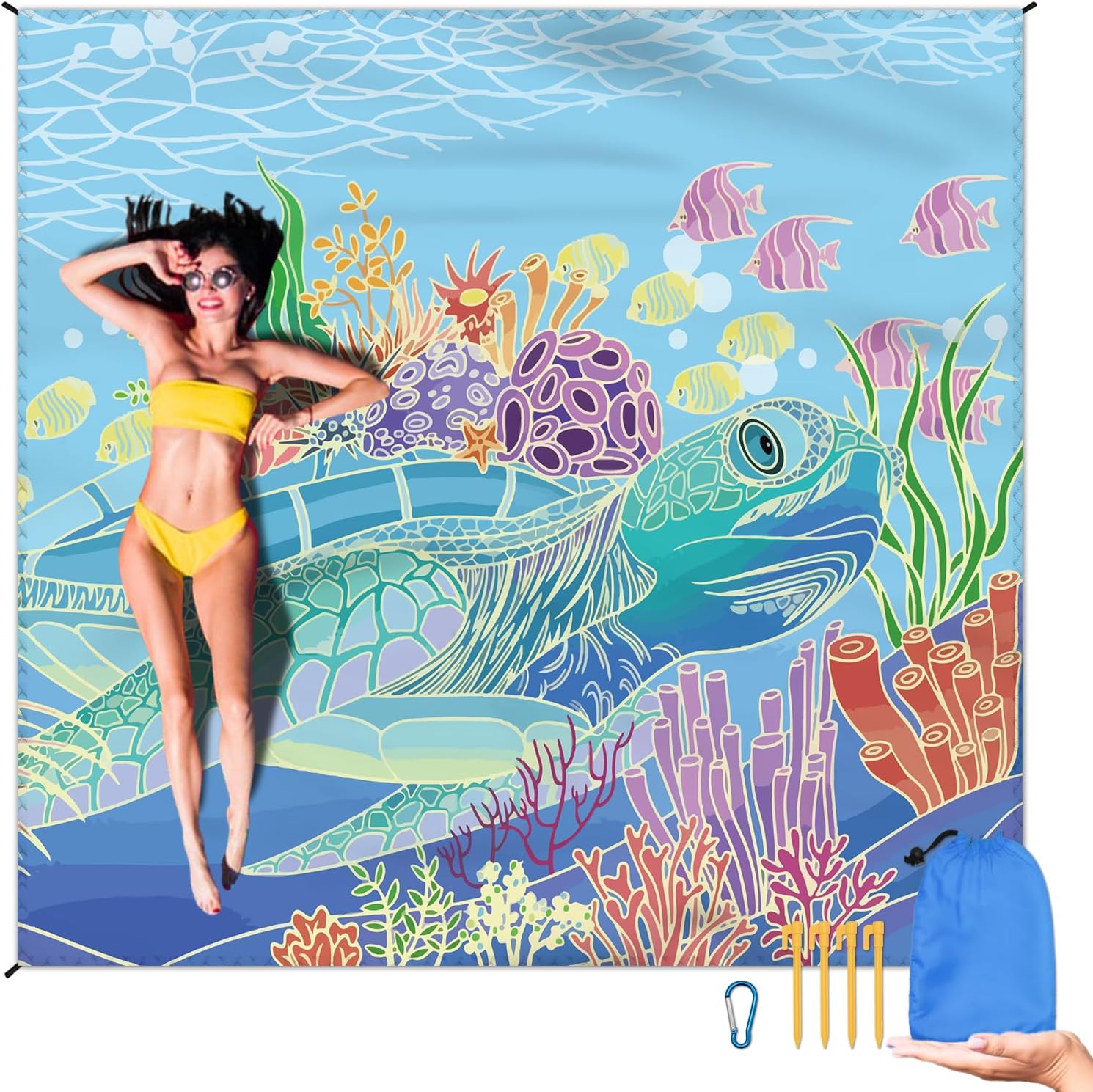 Large Waterproof Beach Blanket With Stakes