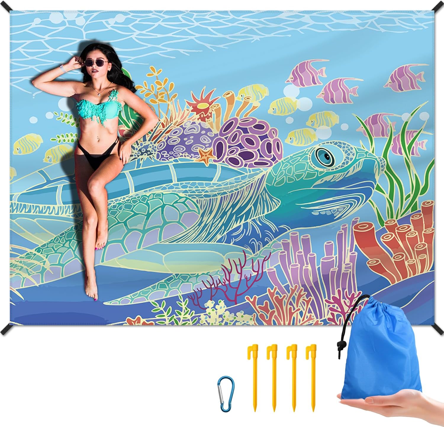 Large Waterproof Beach Blanket With Stakes
