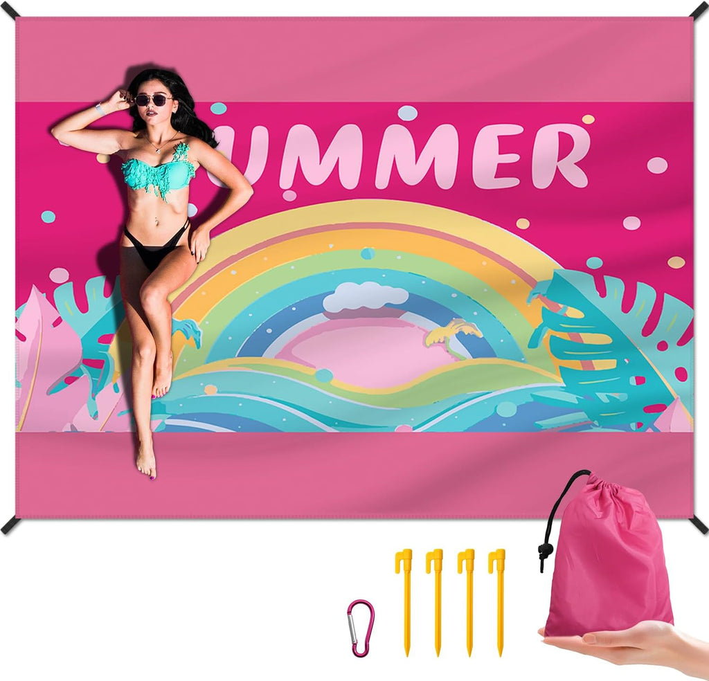 Large Waterproof Beach Blanket With Stakes
