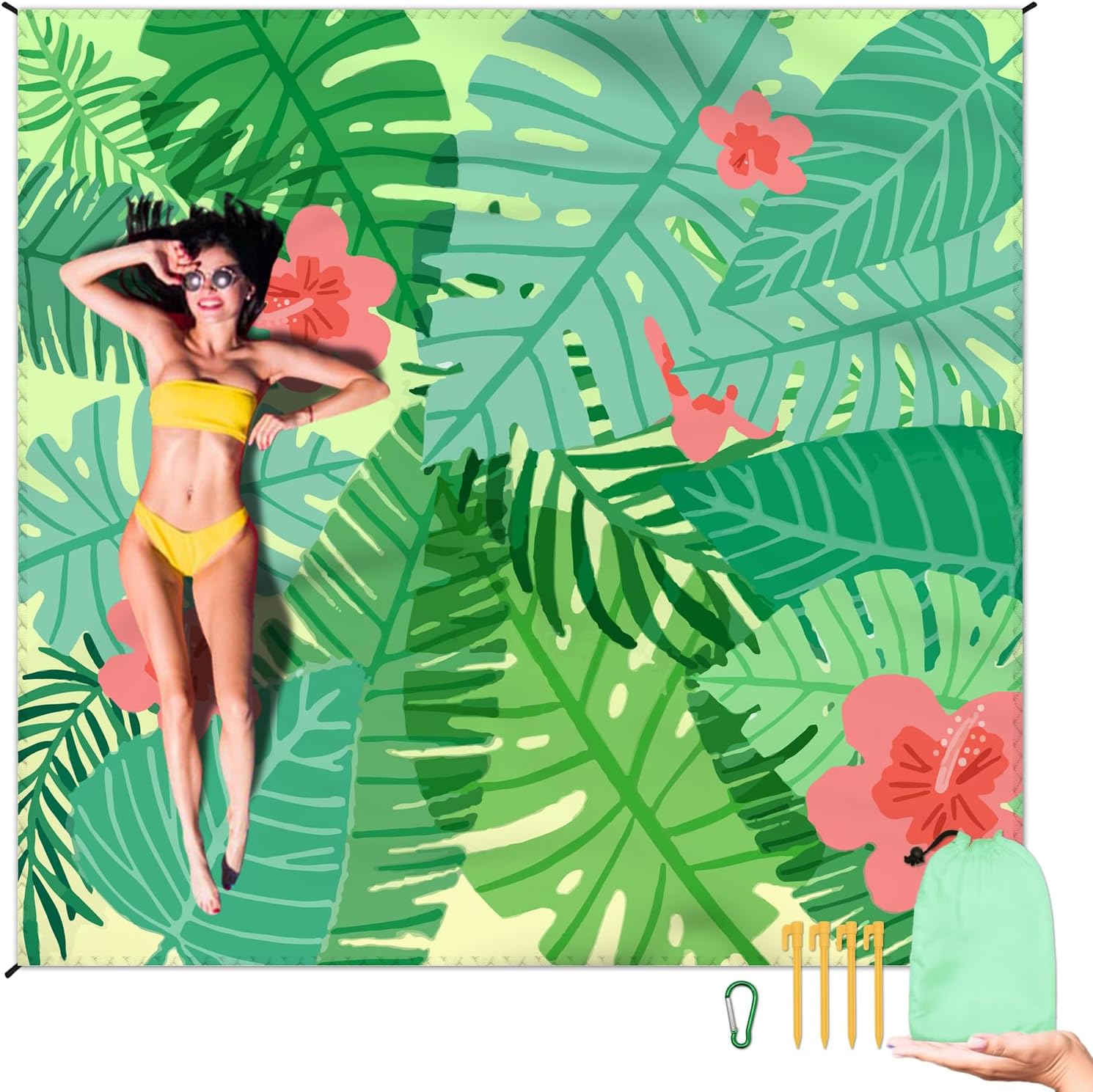 Large Waterproof Beach Blanket With Stakes